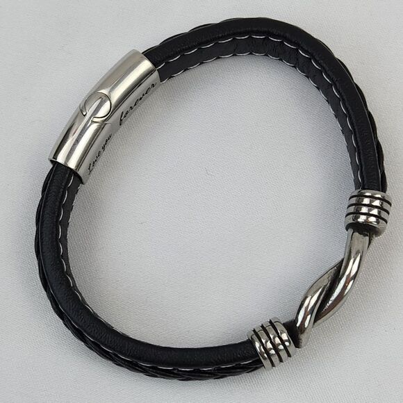 🔸️NIB Black "To My Man" Braided Leather Infinity Knot Cuff Bracelet 7.8" - Picture 11 of 11
